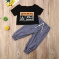 Casual children's clothing summer new girl short-sleeved letter black shirt solid color trousers two-piece suit
