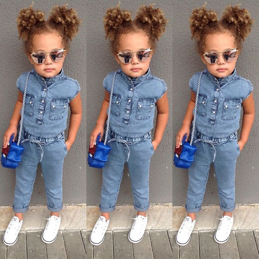 Spring and summer new products of children's one-piece suit denim jumpsuit