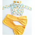New style 0-4 years old lively printed lemon long sleeve shirt flared pants trousers