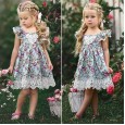 Girls halter flower fairy printed floral suspenders girls dress