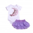 Summer baby girl short sleeve white top purple short skirt two-piece set