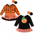 Autumn new female baby halloween pumpkin long-sleeved hakama skirt children's clothing triangle climbing suit two-piece suit