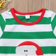 Children's clothing autumn new girl long-sleeved Santa Claus green stripe bow flared pants jumpsuit