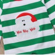Children's clothing autumn new girl long-sleeved Santa Claus green stripe bow flared pants jumpsuit