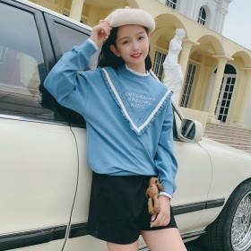 Girls' T-shirts, long sleeves, round necks, autumn / winter styles, fashionable children's sweaters, fungus tops, big kids