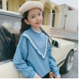 Girls' T-shirts, long sleeves, round necks, autumn / winter styles, fashionable children's sweaters, fungus tops, big kids
