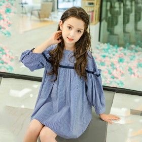 Children's clothing autumn clothing new girls dress long-sleeved striped middle-aged children's A-line skirt