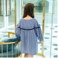 Children's clothing autumn clothing new girls dress long-sleeved striped middle-aged children's A-line skirt