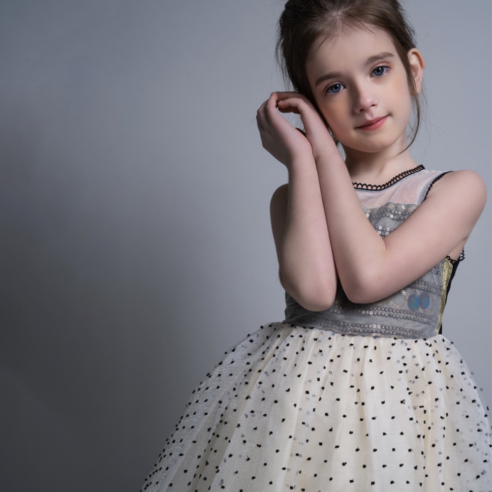 Children's clothing sequins short-sleeved girl princess skirt polka dot dress