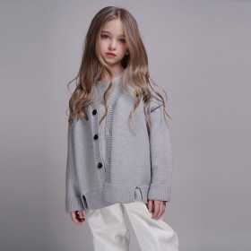 Children's clothing knitted cardigan spring clothes new children's knitted jacket boys and girls gray wild sweater