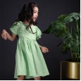 Girls' plaid short-sleeved dress, children's cotton summer dress, middle-aged children's parent-child dress
