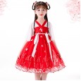 Girls' summer red festive children's hanbok cotton Chinese style embroidery short-sleeved middle-aged boy skirt