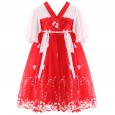 Girls' summer red festive children's hanbok cotton Chinese style embroidery short-sleeved middle-aged boy skirt