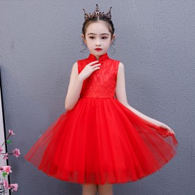 Girls' dresses summer new children's princess dress embroidered mesh tutu skirt show host dress