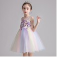 Girls spring vest rainbow princess dress butterfly embroidery mesh tutu skirt performance piano host
