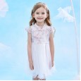 Summer new short-sleeved Hanfu children's dress children's clothing Republic of China buckle embroidered mesh girl dress