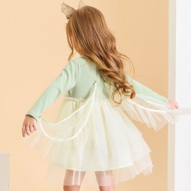 Spring new children's skirt children's clothing long-sleeved princess skirt sweet mesh yarn small wings children's dress