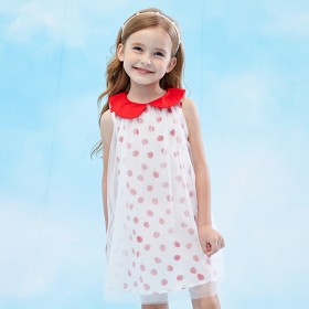 Summer new sleeveless children's dress children's clothing doll lapel strawberry mesh girl dress