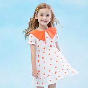 Summer new children's skirt children's clothing color-set doll lapel fresh and playful polka dot girl dress