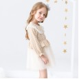 Spring new children's dress children's clothing princess skirt girl plaid doll big lapel mesh skirt