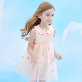 Summer new puffy princess dress children's clothing doll lapel cloud embroidered mesh girl dress