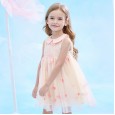 Summer new puffy princess dress children's clothing doll lapel cloud embroidered mesh girl dress