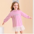 Spring new children's dress children's clothing cartoon printing girls hooded sweater mesh gown