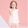 Summer new girl puffy princess dress children's clothing fungus lace white embroidered mesh dress