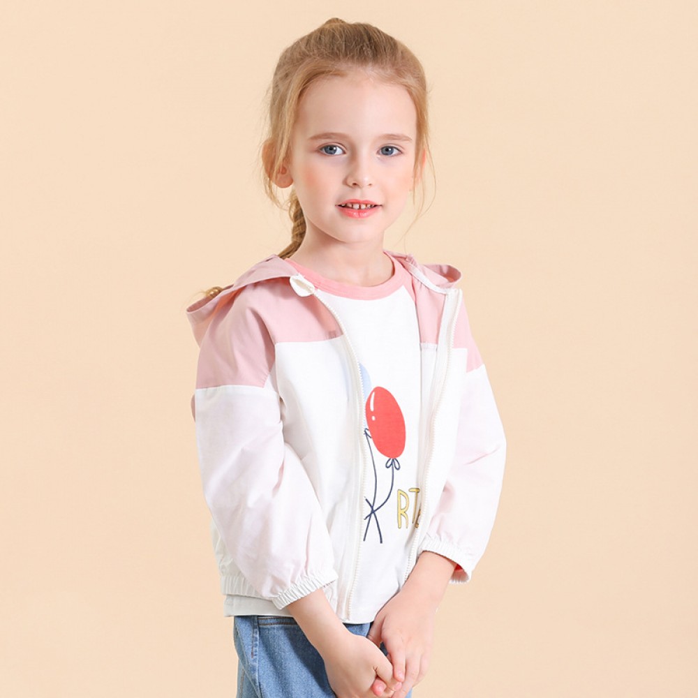 Spring new children's jacket children's clothing cartoon girl cute little ear stitching hooded jacket