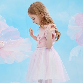 Summer new children's suits children's clothing printed short-sleeved sequined mesh skirt girl suits