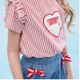 Summer new thin shirt children's clothing girls short-sleeved shirt patch love embroidered striped small shirt
