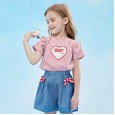 Summer new thin shirt children's clothing girls short-sleeved shirt patch love embroidered striped small shirt