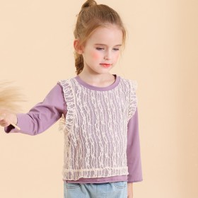 Spring new children's clothing children's long-sleeved T-shirt retro palace style girls lace bottoming shirt