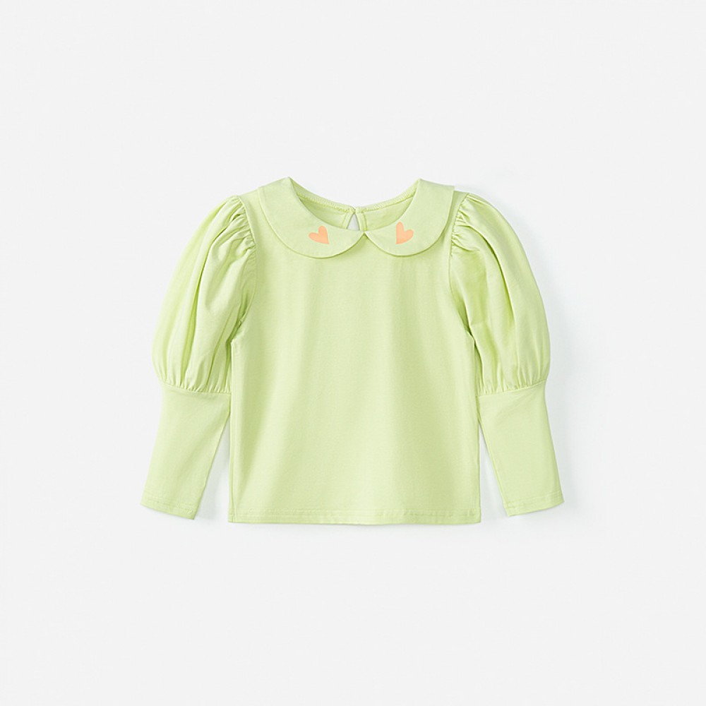 Spring new children's clothing children's T-shirt green fruit collar palace bubble sleeve love printing girls bottoming shirt