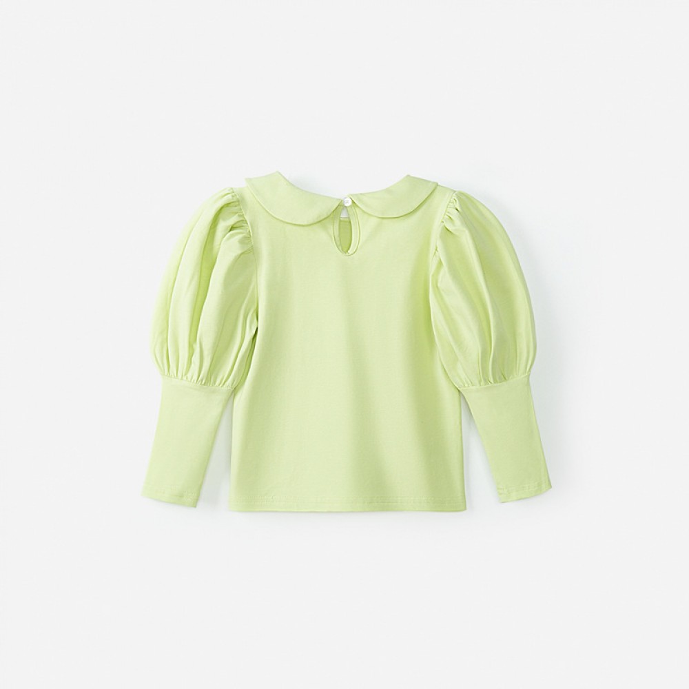 Spring new children's clothing children's T-shirt green fruit collar palace bubble sleeve love printing girls bottoming shirt
