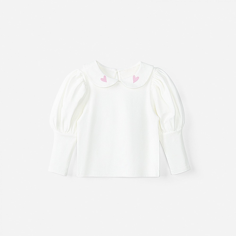 Spring new children's clothing children's T-shirt green fruit collar palace bubble sleeve love printing girls bottoming shirt