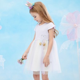 Summer new puffy princess skirt children's clothing fresh rainbow mesh girl dress