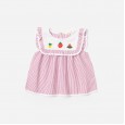 Summer new sleeveless shirt children's clothing fungus lace lapel silver silk shiny fruit striped small shirt