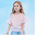 Summer new thin shirt children's clothing girls short sleeve shirt sweet polka dot fungus lace top