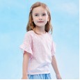 Summer new thin shirt children's clothing girls short sleeve shirt sweet polka dot fungus lace top