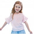Summer new thin shirt children's clothing girls short sleeve shirt sweet polka dot fungus lace top