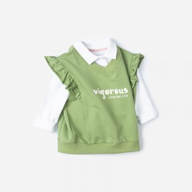 Spring new children's clothing children's vest fresh letter printing girls lace pullover vest