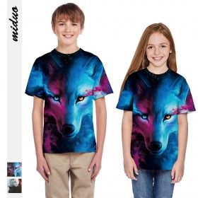 Best selling wolf digital printing boys and girls t-shirt tide children's short-sleeved sweatshirt