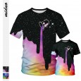 New starry sky digital printing casual short-sleeved T-shirt parent-child clothing new adult clothing children's clothing