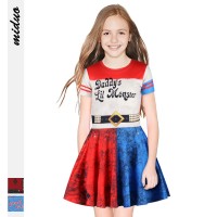 New summer clown female digital print dress short sleeve pleated skirt