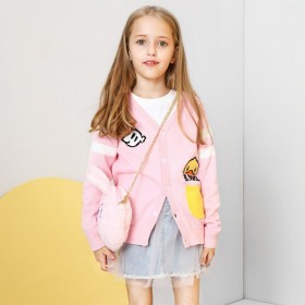 Little yellow duck spring and autumn cartoon printed V-neck wool cardigan cardigan cardigan