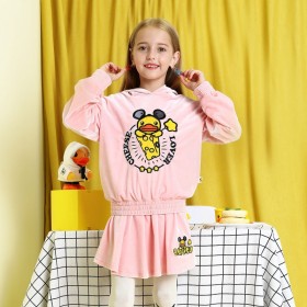 Little yellow duck children's clothing spring and autumn cute duck hooded jacket pleated skirt girls round neck pullover sweater suit