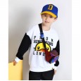 Little yellow duck spring and autumn cartoon alphabet pattern long sleeve contrast color wild boy round neck pullover sweater