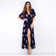 Women's long short-sleeved floral dress women's summer vacation beach skirt