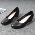 New leather pointed soft bottom non-slip work professional women's shoes thick heel shallow mouth comfortable shoes women